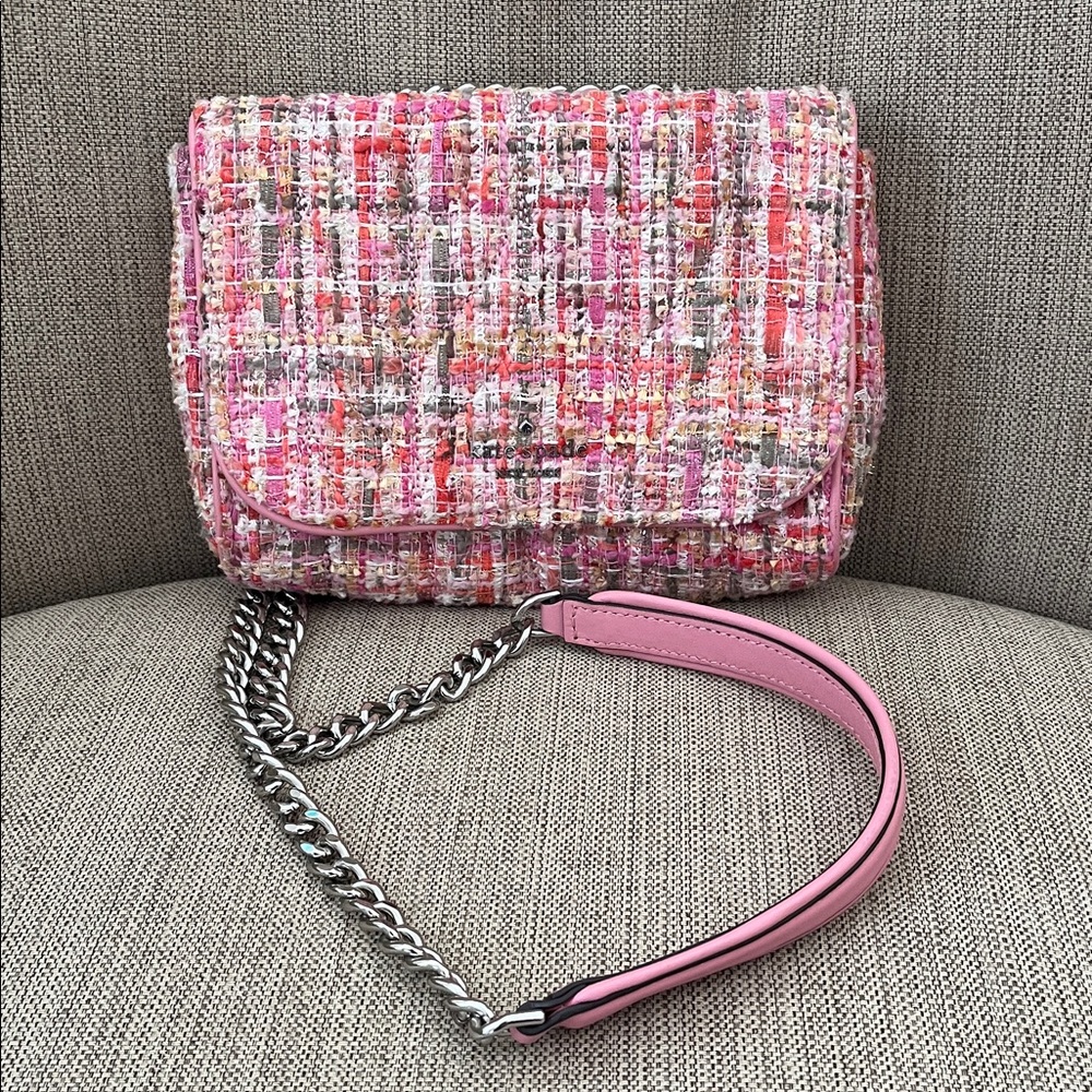 kate spade Pink Tweed Crossbody Bag with Silver Chain